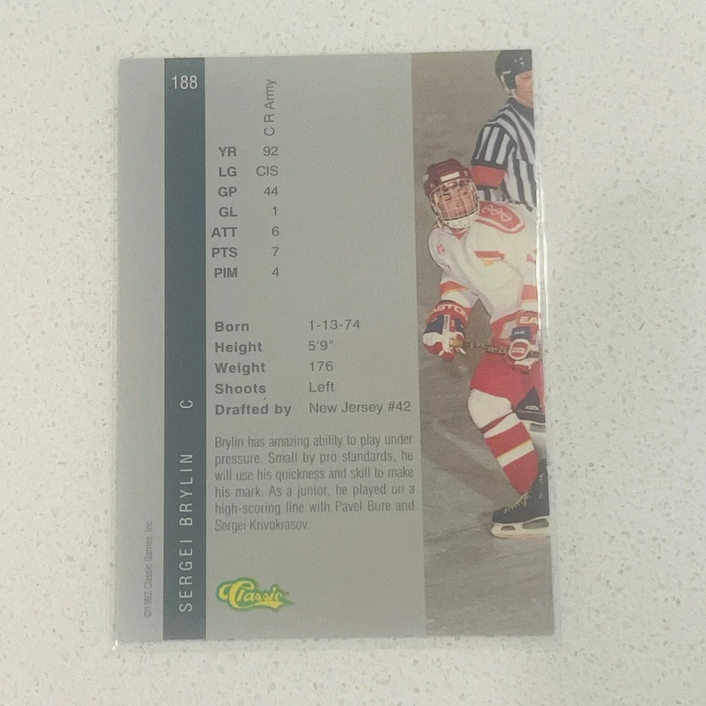 1992 Classic Four Sport Sergei Brylin #188 Draft Pick New Jersey Devils Hockey